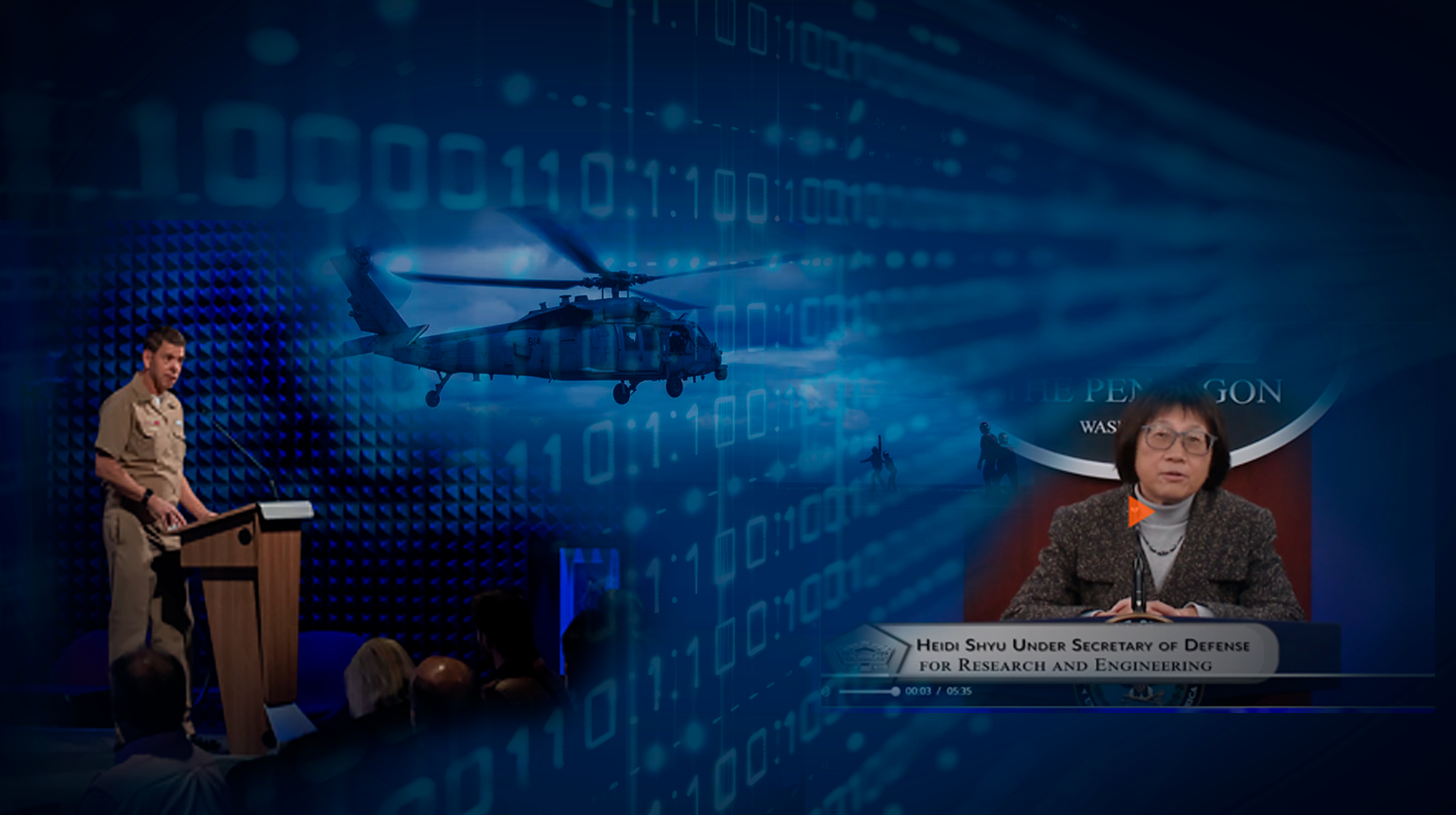 Former Naval-UX speakers are shown with a Navy helecopter in the center 